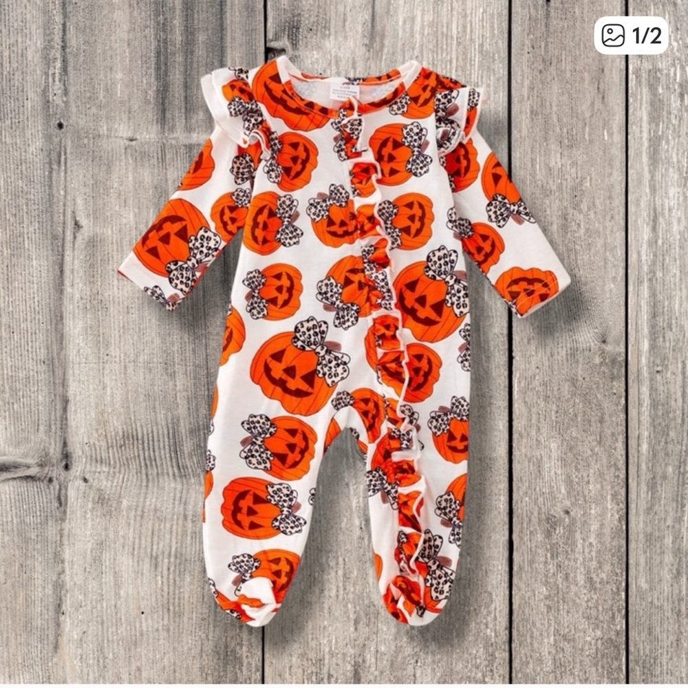 New Boutique Halloween Pumpkin Print Kids One Piece